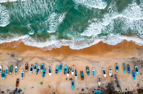 aerial photography of boats on shore